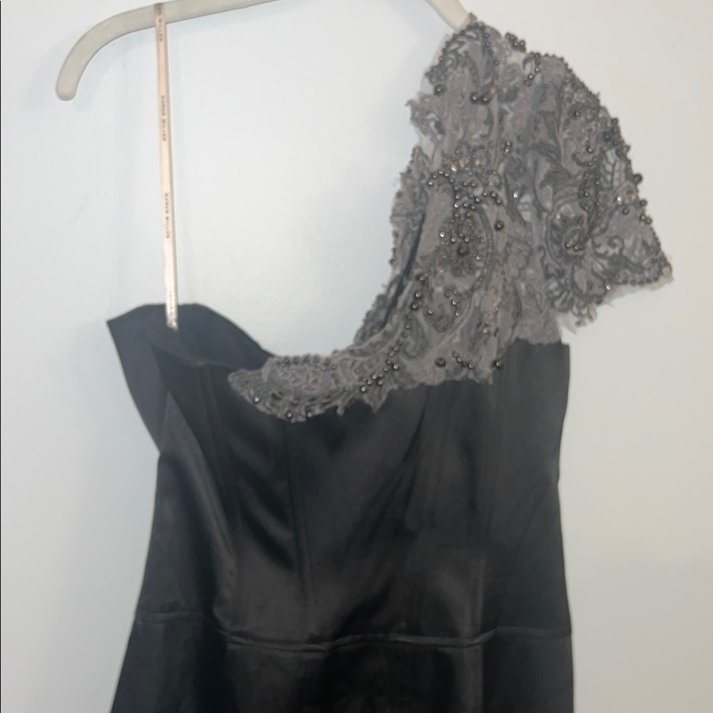 KAREN MILLEN - Elegant Black One-Shoulder satin dress women size 10 - Picture 4 of 7
